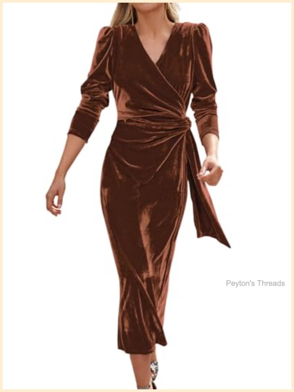 Velvet Wrap V Neck Midi Dress Long Sleeve Cocktail Party